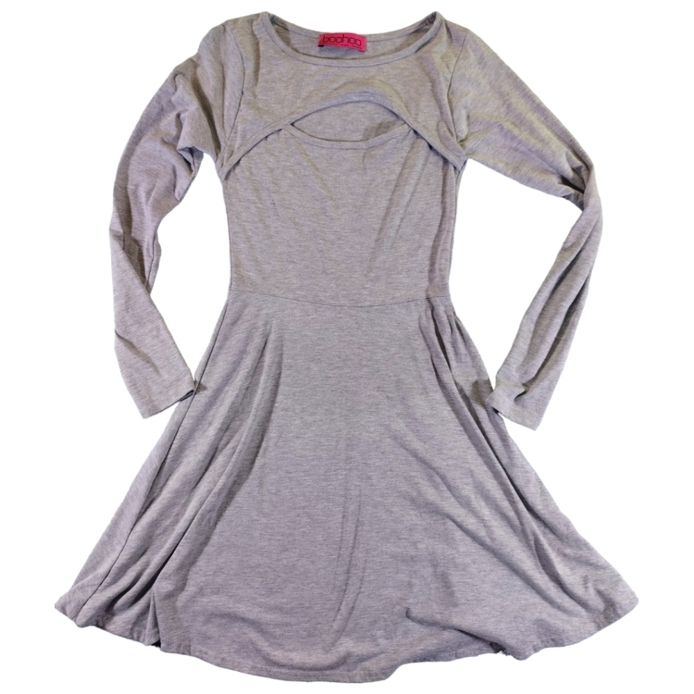 BooHoo Gray Skater Dress With Peep Chest Sz: 8 EUC